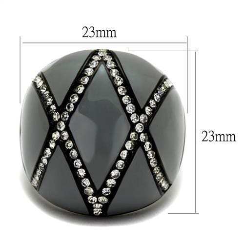 TK2216 - IP Black(Ion Plating) Stainless Steel Ring with Top Grade Crystal in Clear - Alamode - Flyclothing LLC