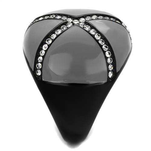 TK2216 - IP Black(Ion Plating) Stainless Steel Ring with Top Grade Crystal in Clear - Alamode - Flyclothing LLC