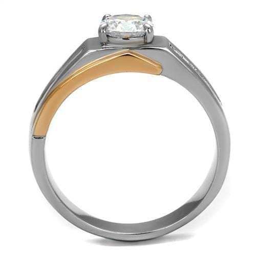TK2218 - Two-Tone IP Rose Gold Stainless Steel Ring with AAA Grade CZ in Clear - Alamode - Flyclothing LLC