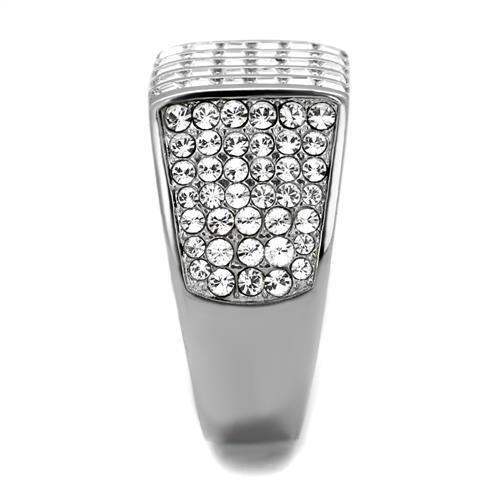 TK2219 - High polished (no plating) Stainless Steel Ring with Top Grade Crystal in Clear - Alamode - Flyclothing LLC