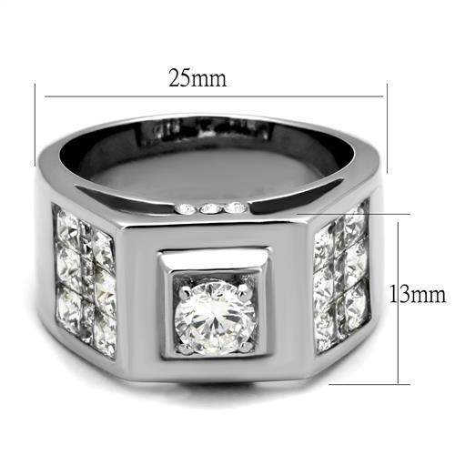 TK2220 - High polished (no plating) Stainless Steel Ring with AAA Grade CZ in Clear - Alamode - Flyclothing LLC