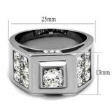 TK2220 - High polished (no plating) Stainless Steel Ring with AAA Grade CZ  in Clear - Alamode