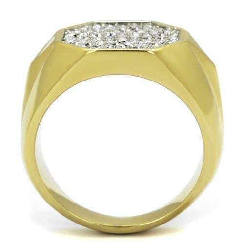 TK2221 - Two-Tone IP Gold (Ion Plating) Stainless Steel Ring with Top Grade Crystal in Clear - Alamode - Flyclothing LLC