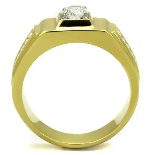 TK2222 - Two-Tone IP Gold (Ion Plating) Stainless Steel Ring with AAA Grade CZ in Clear - Alamode - Flyclothing LLC