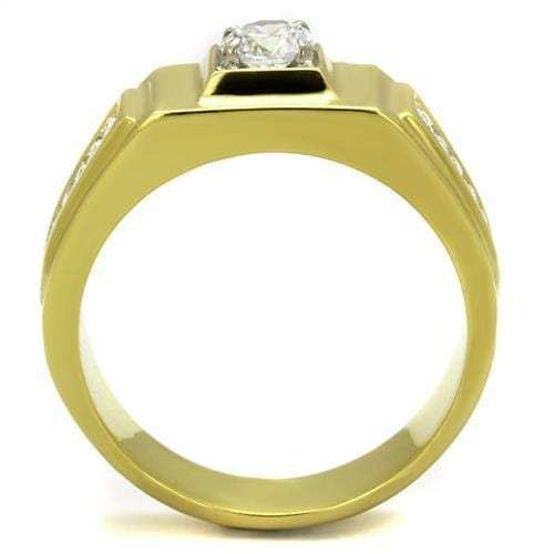 TK2222 - Two-Tone IP Gold (Ion Plating) Stainless Steel Ring with AAA Grade CZ in Clear - Alamode - Flyclothing LLC