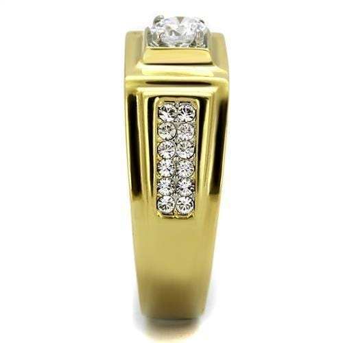 TK2222 - Two-Tone IP Gold (Ion Plating) Stainless Steel Ring with AAA Grade CZ in Clear - Alamode - Flyclothing LLC