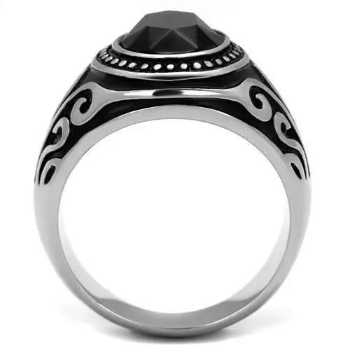 TK2231 - High polished (no plating) Stainless Steel Ring with Top Grade Crystal in Jet - Alamode - Flyclothing LLC