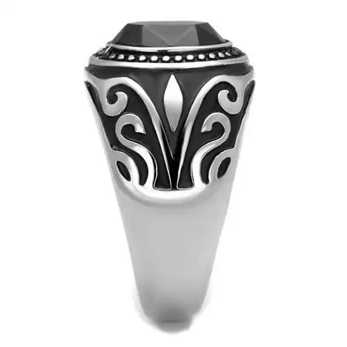 TK2231 - High polished (no plating) Stainless Steel Ring with Top Grade Crystal in Jet - Alamode - Flyclothing LLC