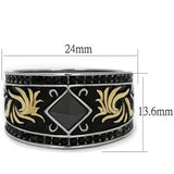 TK2232 - Two-Tone IP Gold (Ion Plating) Stainless Steel Ring with Synthetic Synthetic Glass in Jet - Alamode - Flyclothing LLC