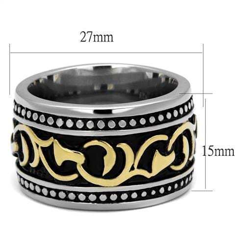 TK2234 - Two-Tone IP Gold (Ion Plating) Stainless Steel Ring with Epoxy in Jet - Alamode - Flyclothing LLC