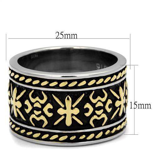 TK2236 - Two-Tone IP Gold (Ion Plating) Stainless Steel Ring with Epoxy in Jet - Alamode - Flyclothing LLC