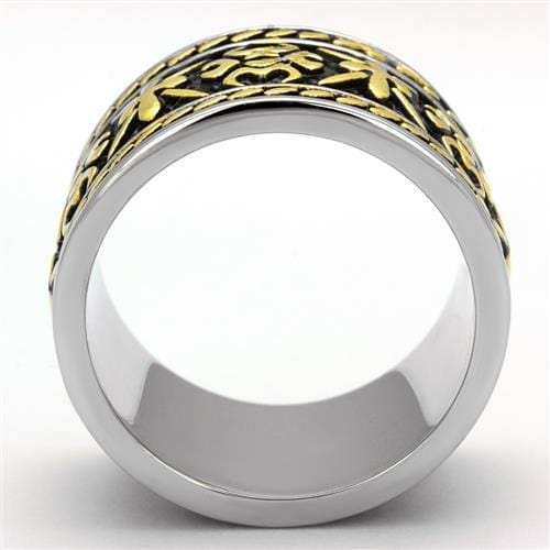TK2236 - Two-Tone IP Gold (Ion Plating) Stainless Steel Ring with Epoxy in Jet - Alamode - Flyclothing LLC