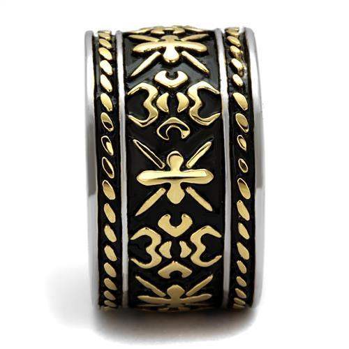 TK2236 - Two-Tone IP Gold (Ion Plating) Stainless Steel Ring with Epoxy in Jet - Alamode - Flyclothing LLC