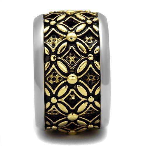 TK2237 - Two-Tone IP Gold (Ion Plating) Stainless Steel Ring with Epoxy in Jet - Alamode - Flyclothing LLC