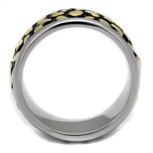 TK2238 - Two-Tone IP Gold (Ion Plating) Stainless Steel Ring with Epoxy in Jet - Alamode - Flyclothing LLC