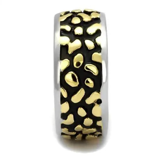 TK2238 - Two-Tone IP Gold (Ion Plating) Stainless Steel Ring with Epoxy in Jet - Alamode - Flyclothing LLC