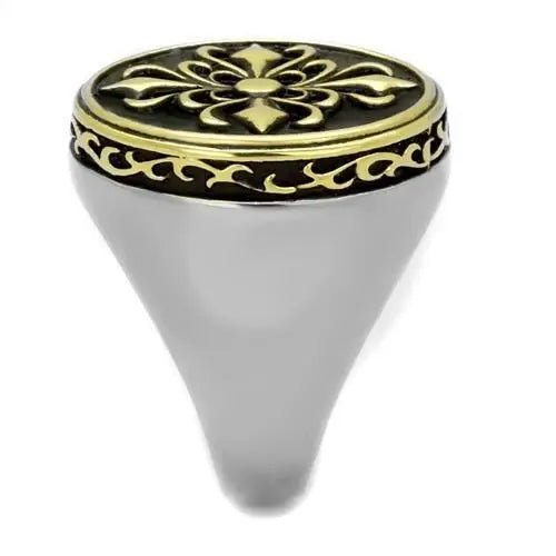 TK2241 - Two-Tone IP Gold (Ion Plating) Stainless Steel Ring with Epoxy in Jet - Alamode - Flyclothing LLC
