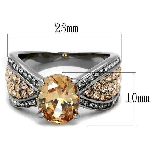 TK2249 - High polished (no plating) Stainless Steel Ring with AAA Grade CZ in Champagne - Alamode - Flyclothing LLC