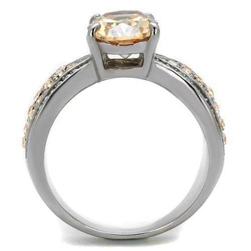 TK2249 - High polished (no plating) Stainless Steel Ring with AAA Grade CZ in Champagne - Alamode - Flyclothing LLC
