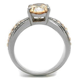 TK2249 - High polished (no plating) Stainless Steel Ring with AAA Grade CZ  in Champagne - Alamode