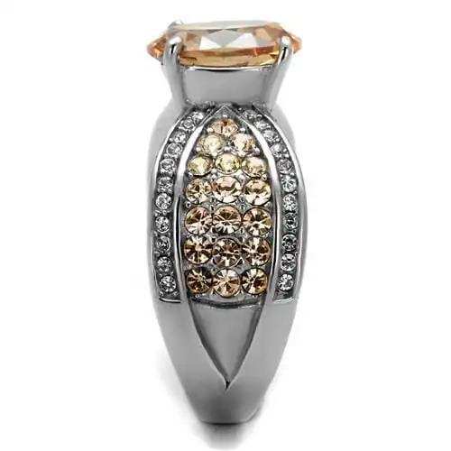 TK2249 - High polished (no plating) Stainless Steel Ring with AAA Grade CZ in Champagne - Alamode - Flyclothing LLC
