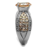TK2249 - High polished (no plating) Stainless Steel Ring with AAA Grade CZ  in Champagne - Alamode