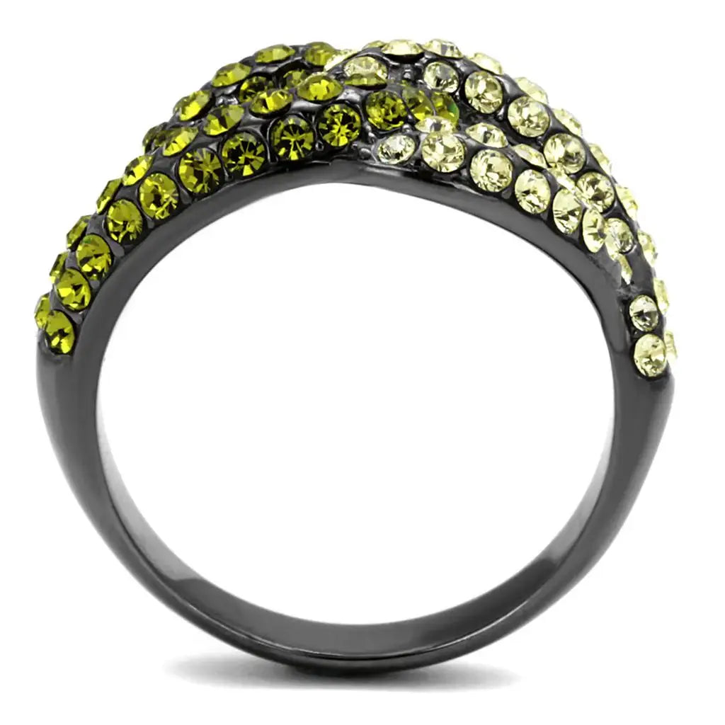TK2251LJ - IP Light Black (IP Gun) Stainless Steel Ring with Top Grade Crystal in Multi Color - Alamode - Flyclothing LLC