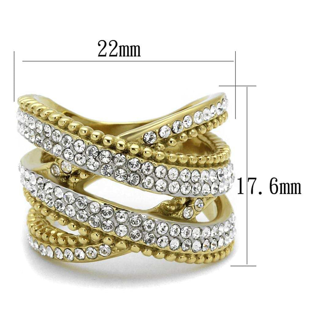 TK2252 - Two-Tone IP Gold (Ion Plating) Stainless Steel Ring with Top Grade Crystal in Clear - Alamode - Flyclothing LLC