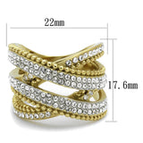 TK2252 - Two-Tone IP Gold (Ion Plating) Stainless Steel Ring with Top Grade Crystal  in Clear - Alamode