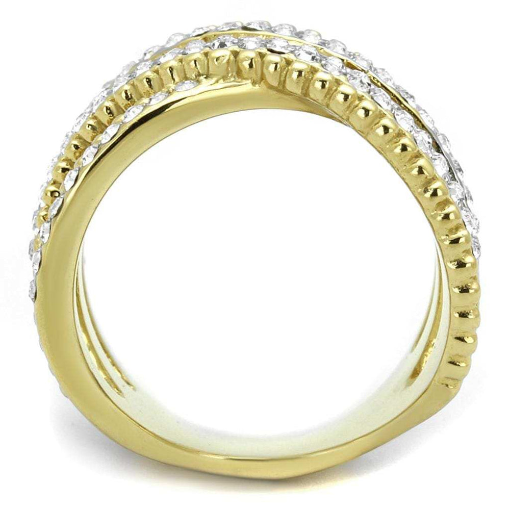 TK2252 - Two-Tone IP Gold (Ion Plating) Stainless Steel Ring with Top Grade Crystal in Clear - Alamode - Flyclothing LLC