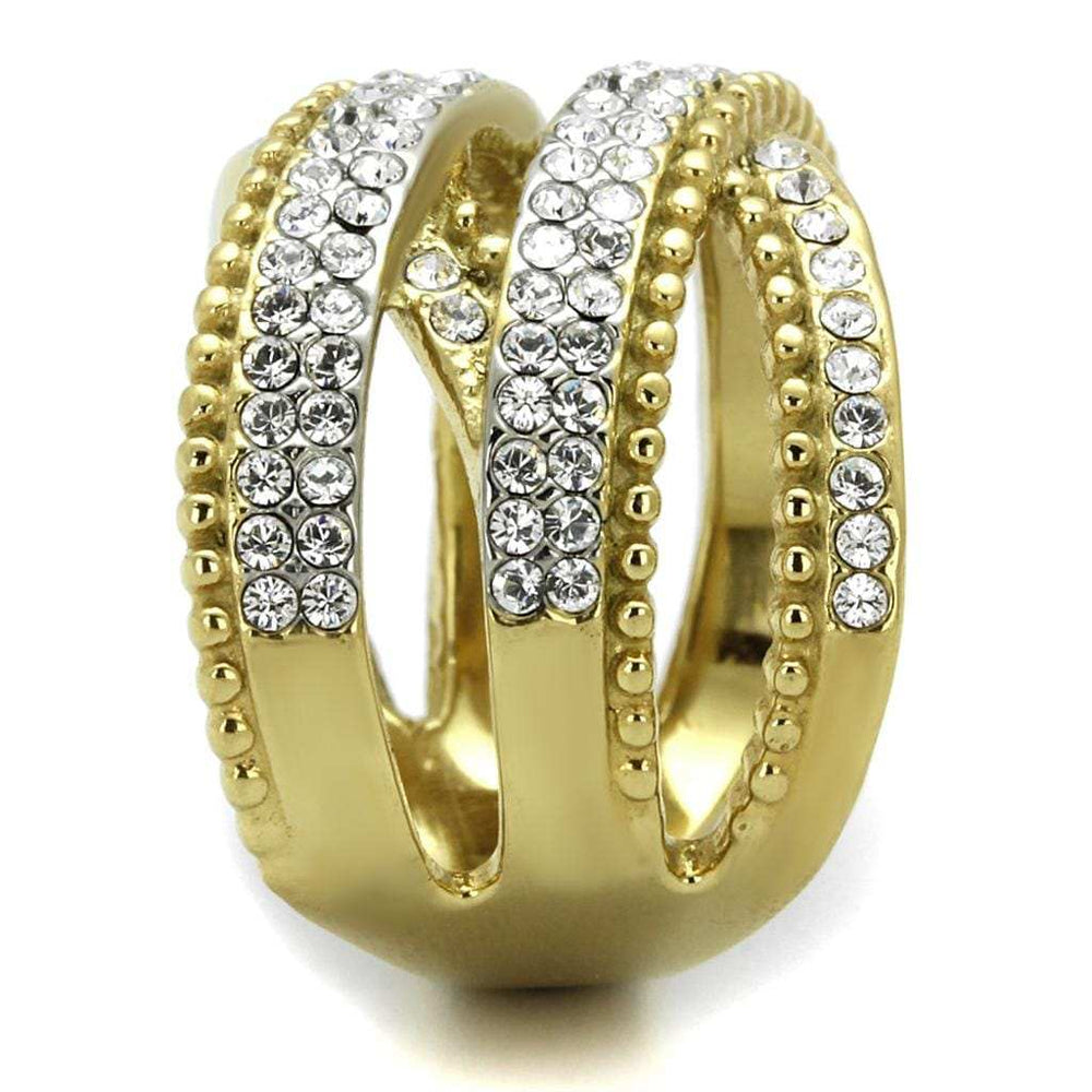 TK2252 - Two-Tone IP Gold (Ion Plating) Stainless Steel Ring with Top Grade Crystal in Clear - Alamode - Flyclothing LLC