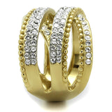 TK2252 - Two-Tone IP Gold (Ion Plating) Stainless Steel Ring with Top Grade Crystal  in Clear - Alamode