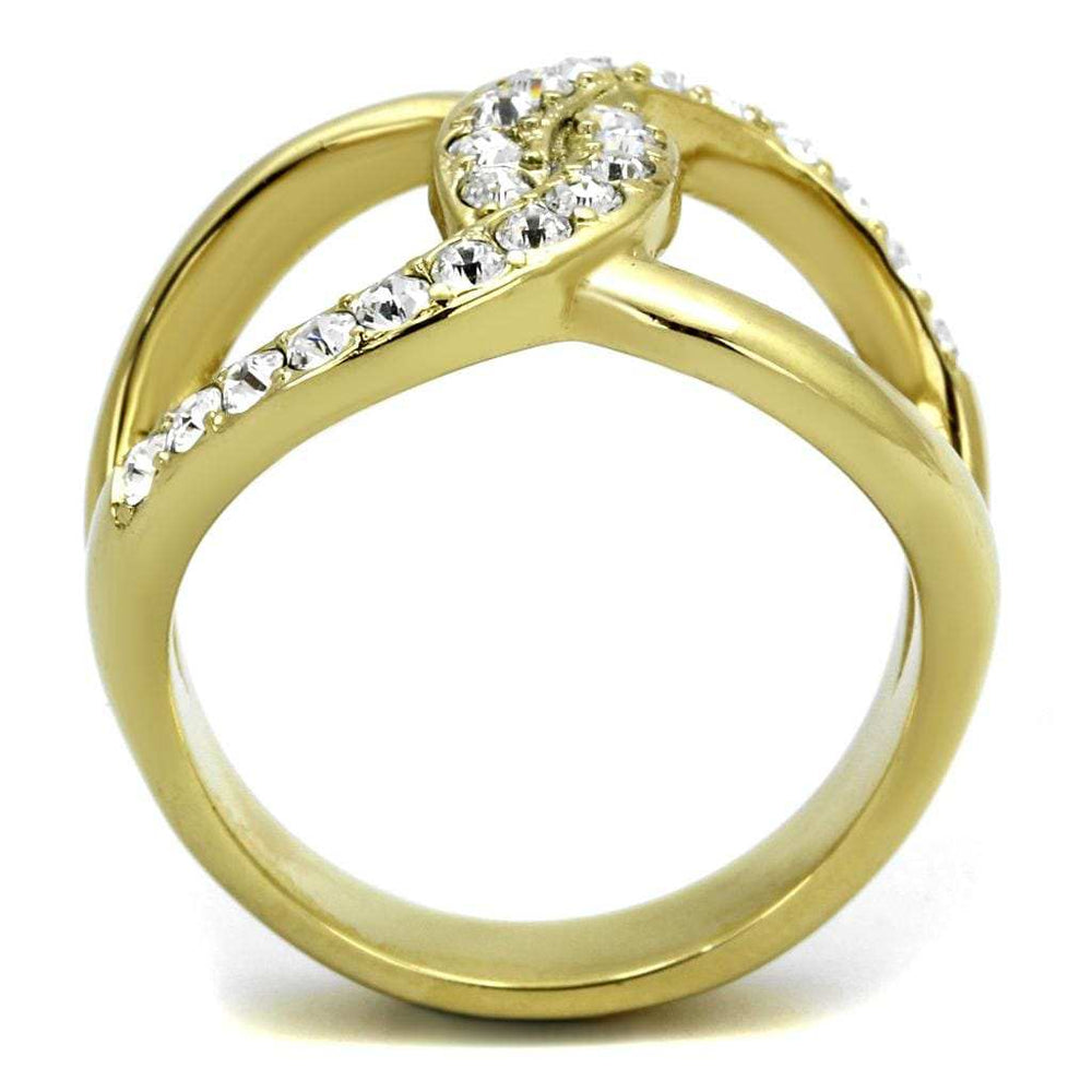 TK2253 - Two-Tone IP Gold (Ion Plating) Stainless Steel Ring with Top Grade Crystal in Clear - Alamode - Flyclothing LLC