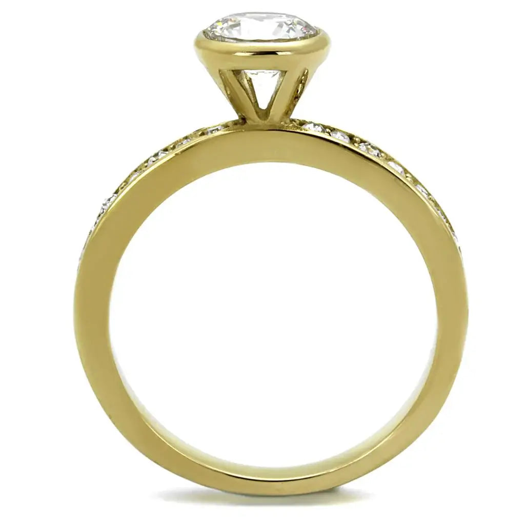 TK2254 - IP Gold(Ion Plating) Stainless Steel Ring with AAA Grade CZ in Clear - Alamode - Flyclothing LLC