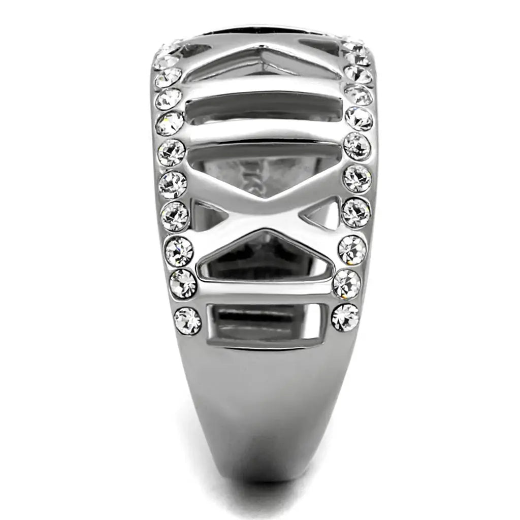 TK2257 - High polished (no plating) Stainless Steel Ring with Top Grade Crystal in Clear - Alamode - Flyclothing LLC