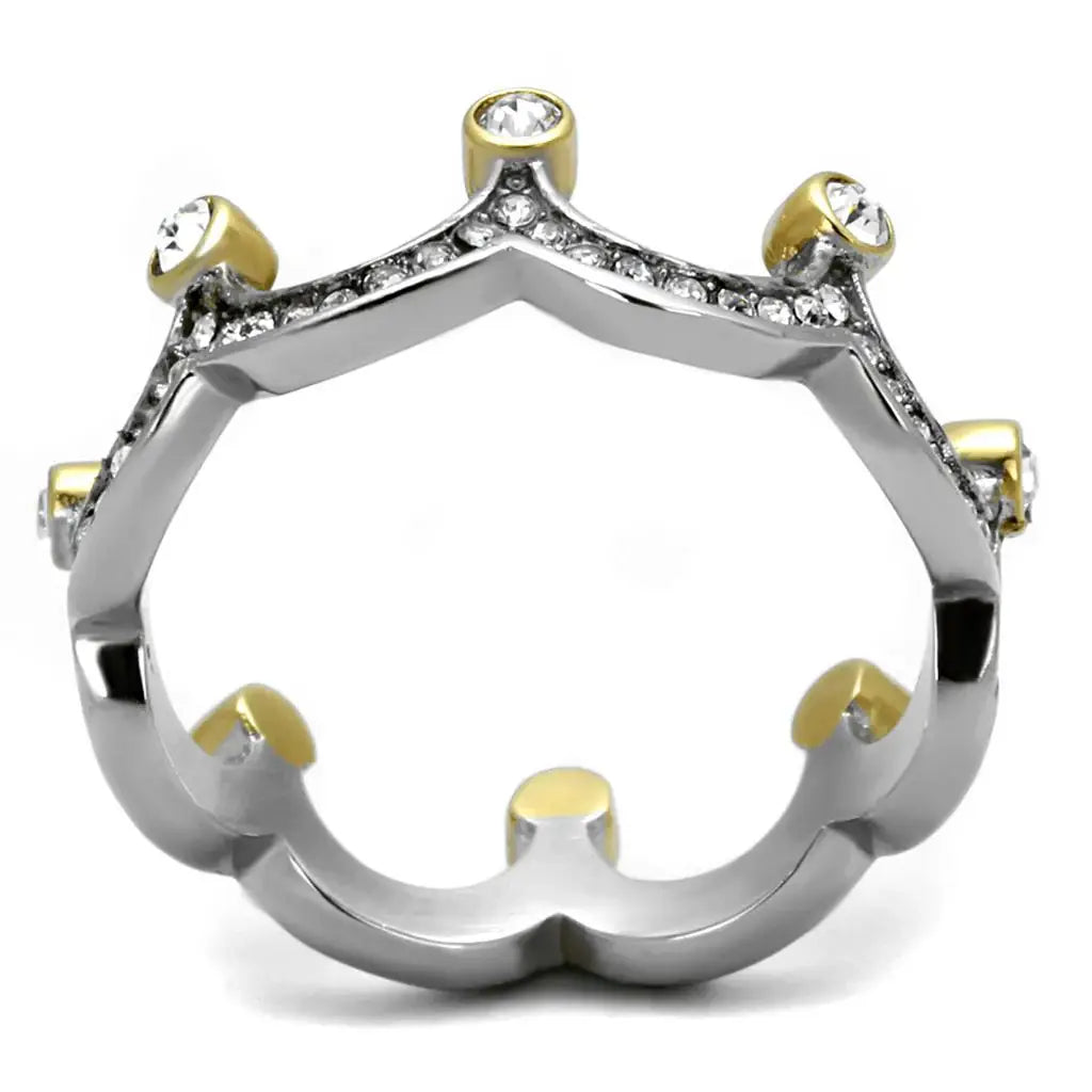 TK2258 - Two-Tone IP Gold (Ion Plating) Stainless Steel Ring with Top Grade Crystal in Clear - Alamode - Flyclothing LLC