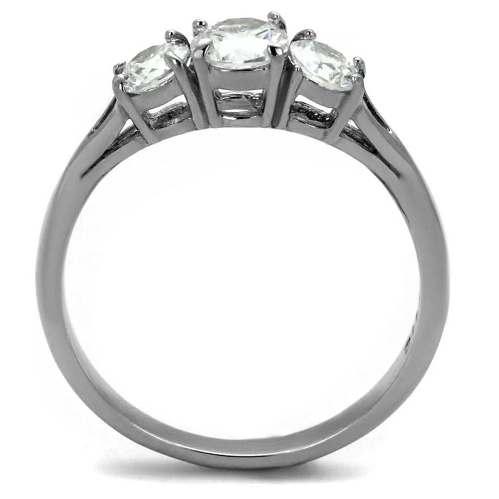 High polished (no plating) Stainless Steel Ring with AAA Grade CZ in Clear - Alamode - Flyclothing LLC