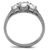 TK2260 - High polished (no plating) Stainless Steel Ring with AAA Grade CZ  in Clear - Alamode