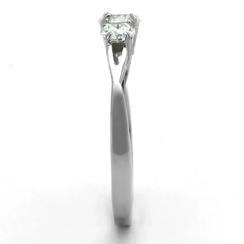 High polished (no plating) Stainless Steel Ring with AAA Grade CZ in Clear - Alamode - Flyclothing LLC