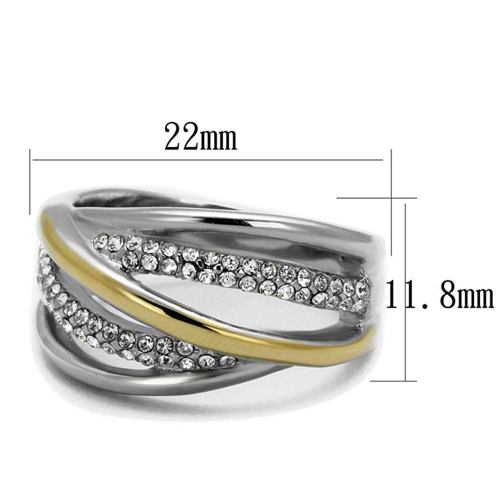 TK2263 - Two-Tone IP Gold (Ion Plating) Stainless Steel Ring with Top Grade Crystal in Clear - Alamode - Flyclothing LLC