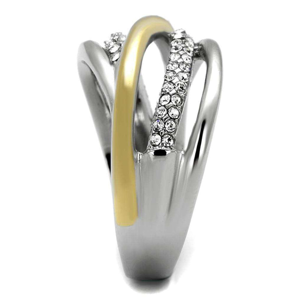 TK2263 - Two-Tone IP Gold (Ion Plating) Stainless Steel Ring with Top Grade Crystal in Clear - Alamode - Flyclothing LLC