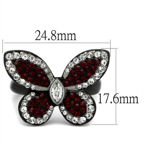 TK2273 - Two-Tone IP Black (Ion Plating) Stainless Steel Ring with Top Grade Crystal in Siam - Alamode - Flyclothing LLC