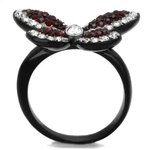 TK2273 - Two-Tone IP Black (Ion Plating) Stainless Steel Ring with Top Grade Crystal in Siam - Alamode - Flyclothing LLC