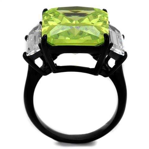 TK2275 - IP Black(Ion Plating) Stainless Steel Ring with AAA Grade CZ in Apple Green color - Alamode - Flyclothing LLC