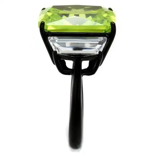 TK2275 - IP Black(Ion Plating) Stainless Steel Ring with AAA Grade CZ in Apple Green color - Alamode - Flyclothing LLC