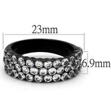 TK2277 - IP Black(Ion Plating) Stainless Steel Ring with AAA Grade CZ  in Clear - Alamode