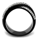 TK2278 - Two-Tone IP Black (Ion Plating) Stainless Steel Ring with Top Grade Crystal  in Clear - Alamode