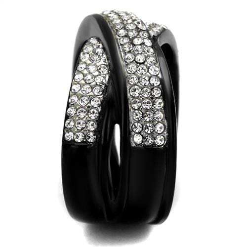 TK2278 - Two-Tone IP Black (Ion Plating) Stainless Steel Ring with Top Grade Crystal in Clear - Alamode - Flyclothing LLC