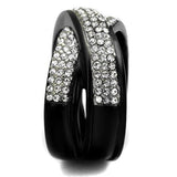TK2278 - Two-Tone IP Black (Ion Plating) Stainless Steel Ring with Top Grade Crystal  in Clear - Alamode