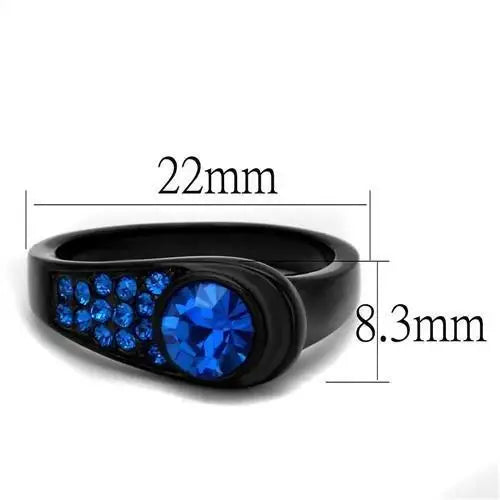 TK2279 - IP Black(Ion Plating) Stainless Steel Ring with Top Grade Crystal in Capri Blue - Alamode - Flyclothing LLC